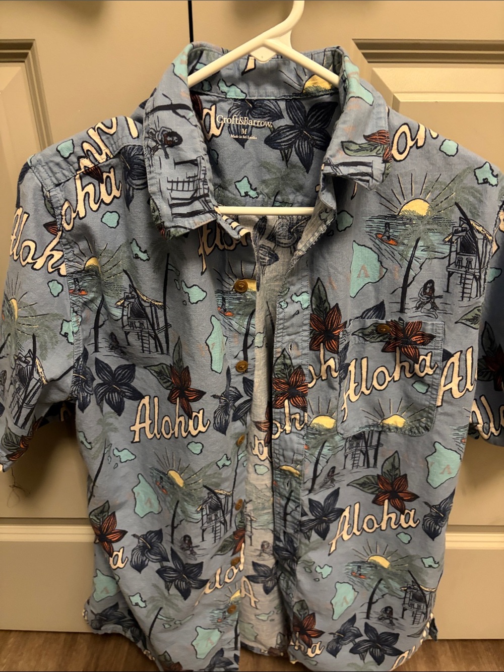 croft & barrow Light Blue Aloha Print Short-Sleeve Button-Up Shirt